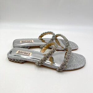 Badgley Mischka Womens‎ Size 8 Femme Silver Jeweled Flat Dress Sandals Shoes